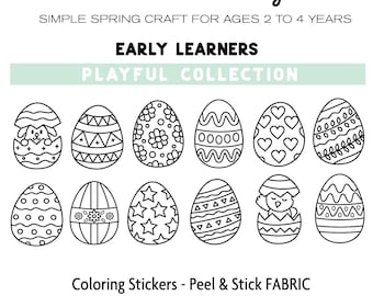 Coloring Easter Egg Stickers for Kids, Early Learners Playful Collection, Peel and Stick Fabric Activity HOL0035