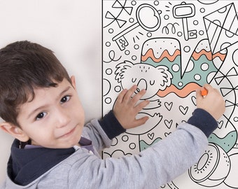 Personalized Gift Kids Name Art Coloring, Doodle Alphabet Letters Coloring Stickers for Kids, Large Coloring Peel and Stick, GRA0025