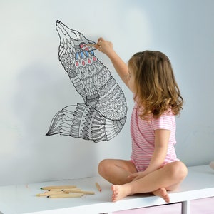 FOX Coloring Peel & Stick Black and White Self Adhesive Fabric Graphic for Coloring ANI0034