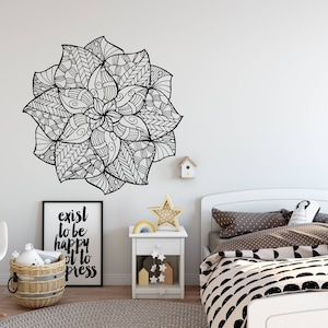 MANDALA Fiore da colorare Peel & Stick Linee bianche nere Grafica autoadesiva in tessuto per colorare coloralo sbuccialo attaccalo FLO0003