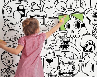 HALLOWEEN MONSTERS STICKERS for Coloring Peel & Stick Black and White Graphic for Coloring, A Sticker You  Can Color! MON0001