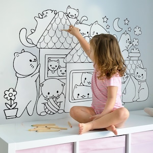 CATS Coloring Peel & Stick Black and White Self Adhesive Fabric Graphic for Coloring ANI0065