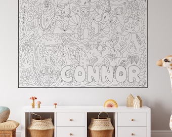 Personalized Gift Kids Name Art Coloring + 24 MARKERS, Animals Coloring Poster Kids with Name, Large Peel and Stick, Jungle, Monkeys PER0010