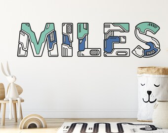 Personalized Gift Kids Name Art Coloring, CYBORG Alphabet Alien Coloring Letters Name for Kids, Large Coloring Peel and Stick, GRA0025