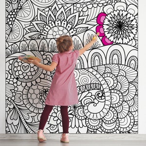 LOVELY WORLD Colouring Peel & Stick Schwarzweiße selbstklebende Stoffgrafik zum Ausmalen SCE0001