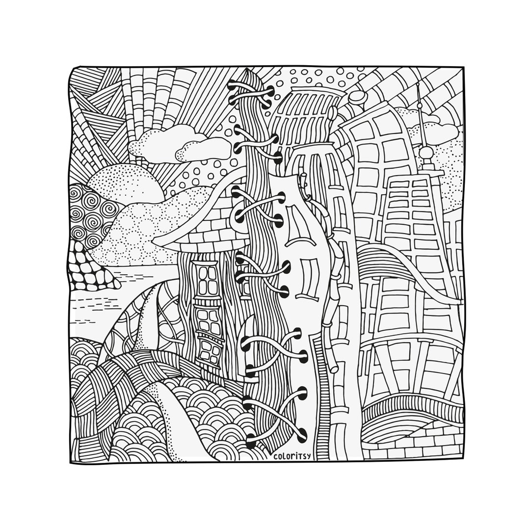 FANTASY WORLD Coloring Peel & Stick Black and White Self Adhesive