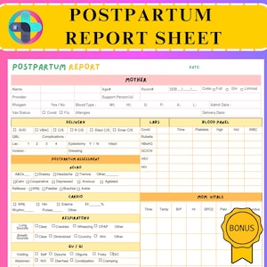 Ready Set Nurse Postpartum Report Bundle - Mother Baby Nurse Brain Sheets - Patient Assessment, - Postpartum - Postpartum report