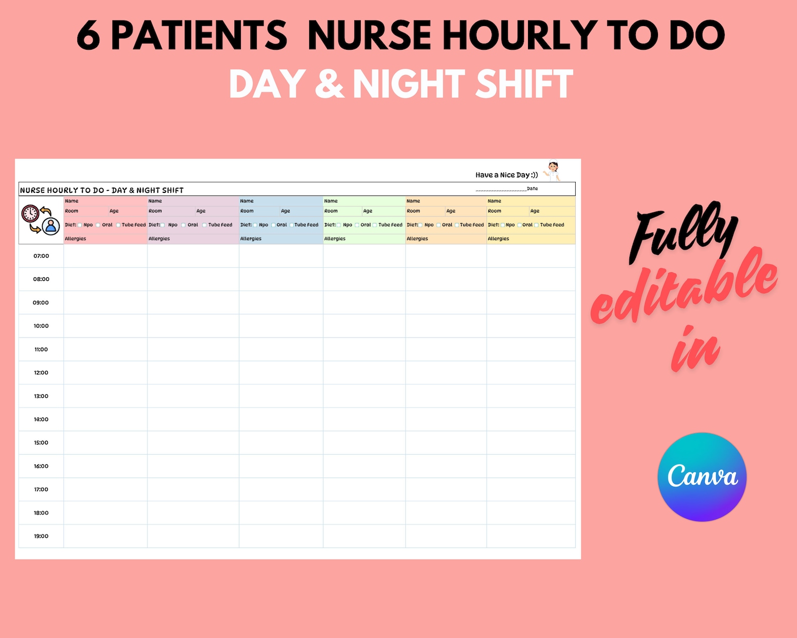 6 Patient Nursing | Nurse to Do List | Nurse Hourly to Do | 6 Patient ...