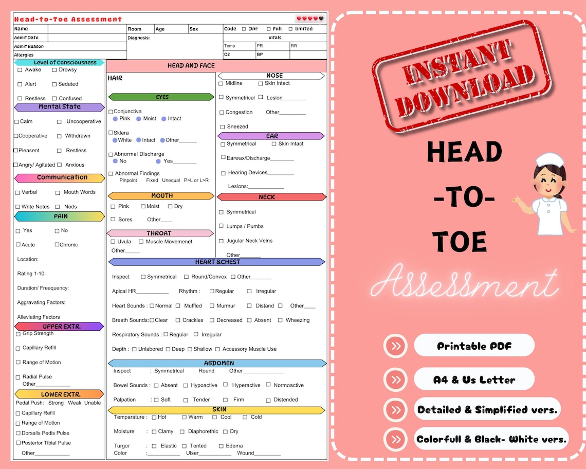 Head to toe Assessment Template Nursing Head to Toe Nursing Students