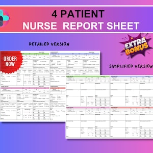 4 Patient Nurse Report Sheet,Multi Patient, Med Surg Report Sheet,  ICU Report Sheet, Printable, Nursing Brain, Nursing Handoff, PDF