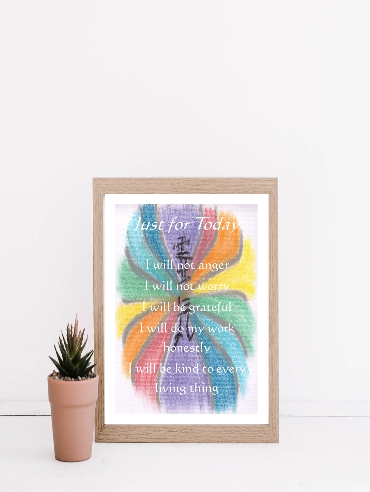 Reiki Principles Printable Digital Art Reiki Japanese Kanji in Rainbow ...