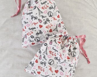 Small cotton drawstring pouch, storage for scrunchies, hair ties