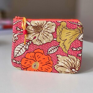 Petite pochette zippée en tissu wax africain, pochette porte-monnaie en tissu africain, pochette porte cartes, pochette multi usage
