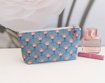 Blue makeup bag in japanese canvas fabric