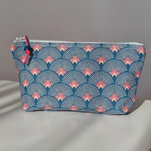 Blue makeup bag in japanese canvas fabric