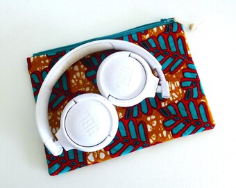 Headphone pouch in African wax fabric