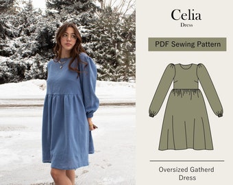 smock dress sewing pattern Digital PDF Pattern| Gathered Skirt | US 06-18 - EU 38-50 | Women's dress with pockets Women Smock Dress Sewing Patterns