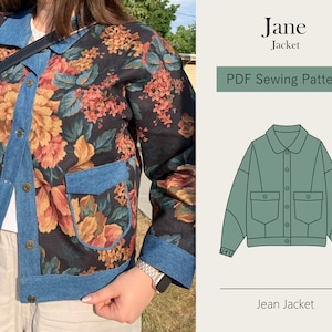 Collared Jacket Pattern | Denim Jacket Pattern | Digital PDF Sewing Pattern | Sizes XS-XL | Patchwork Jacket Pattern | Instant Download
