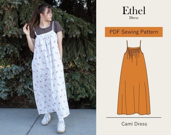 Cami Dress Sewing Pattern | Comfy Everyday Dress Pattern | Dress with Straps | US 06-18 - EU 38-50 | Dress With Pockets | Instant Download