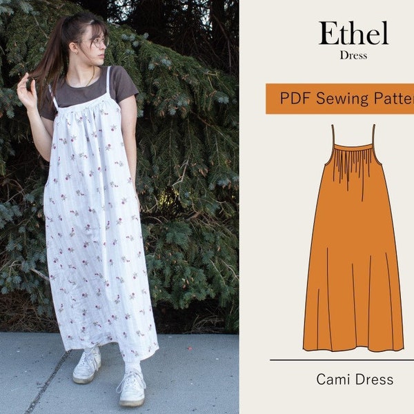 Cami Dress Sewing Pattern | Comfy Everyday Dress Pattern | Dress with Straps | US 06-18 - EU 38-50 | Dress With Pockets | Instant Download