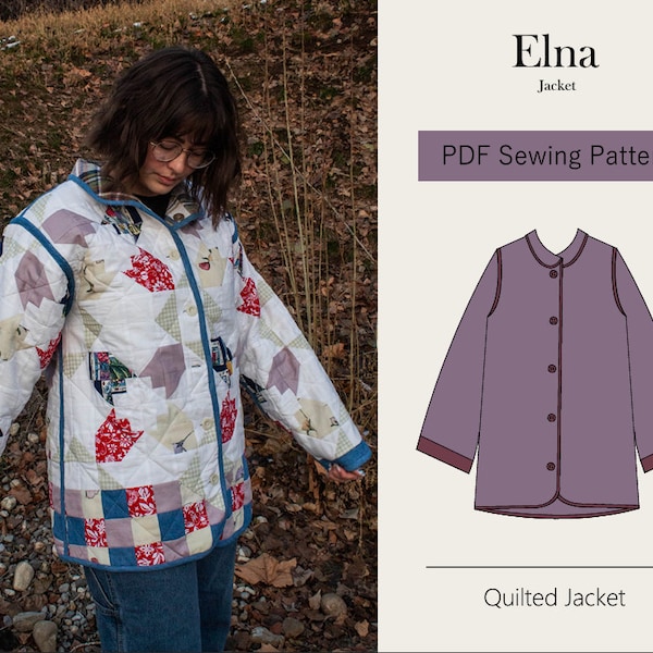 Patrón de chaqueta acolchada / Patrón de chaqueta reversible / Patrón de costura digital en PDF / Tallas XXS-XXL / Chaqueta patchwork / Descarga instantánea