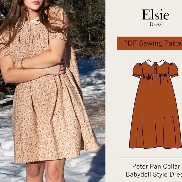 Peter Pan Collar Dress | Baby Doll Style Dress | Digital PDF Sewing Pattern | US 06-18 - EU 38-50 | Dress With pockets | Instant Download