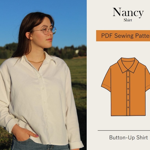 Button-Up Shirt Pattern | Classic Long-sleeve and Short-Sleeve Shirt | Loose Fit Shirt | Digital PDF Sewing Pattern | US 06-18 - EU 38-50