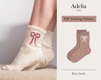 Sock Knitting Pattern | Bow Aesthetic | Ribbon Bow Socks | Knit Socks Pattern | Easy Colorwork Sock Knitting Pattern | Adult Sock Pattern