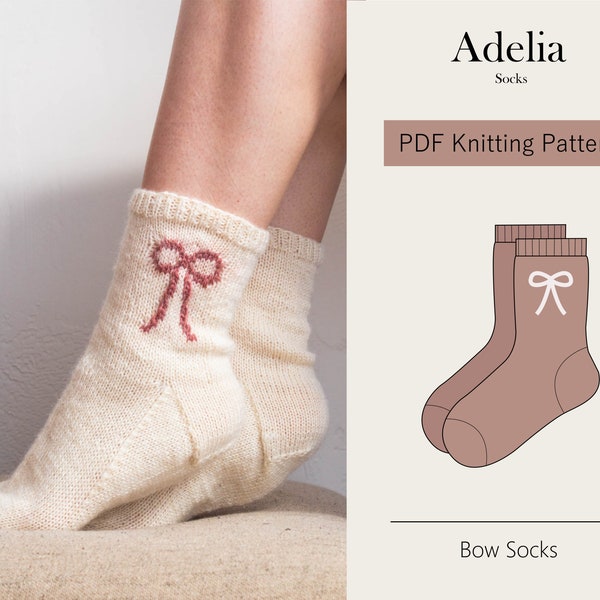 Sock Knitting Pattern | Bow Aesthetic | Ribbon Bow Socks | Knit Socks Pattern | Easy Colorwork Sock Knitting Pattern | Adult Sock Pattern