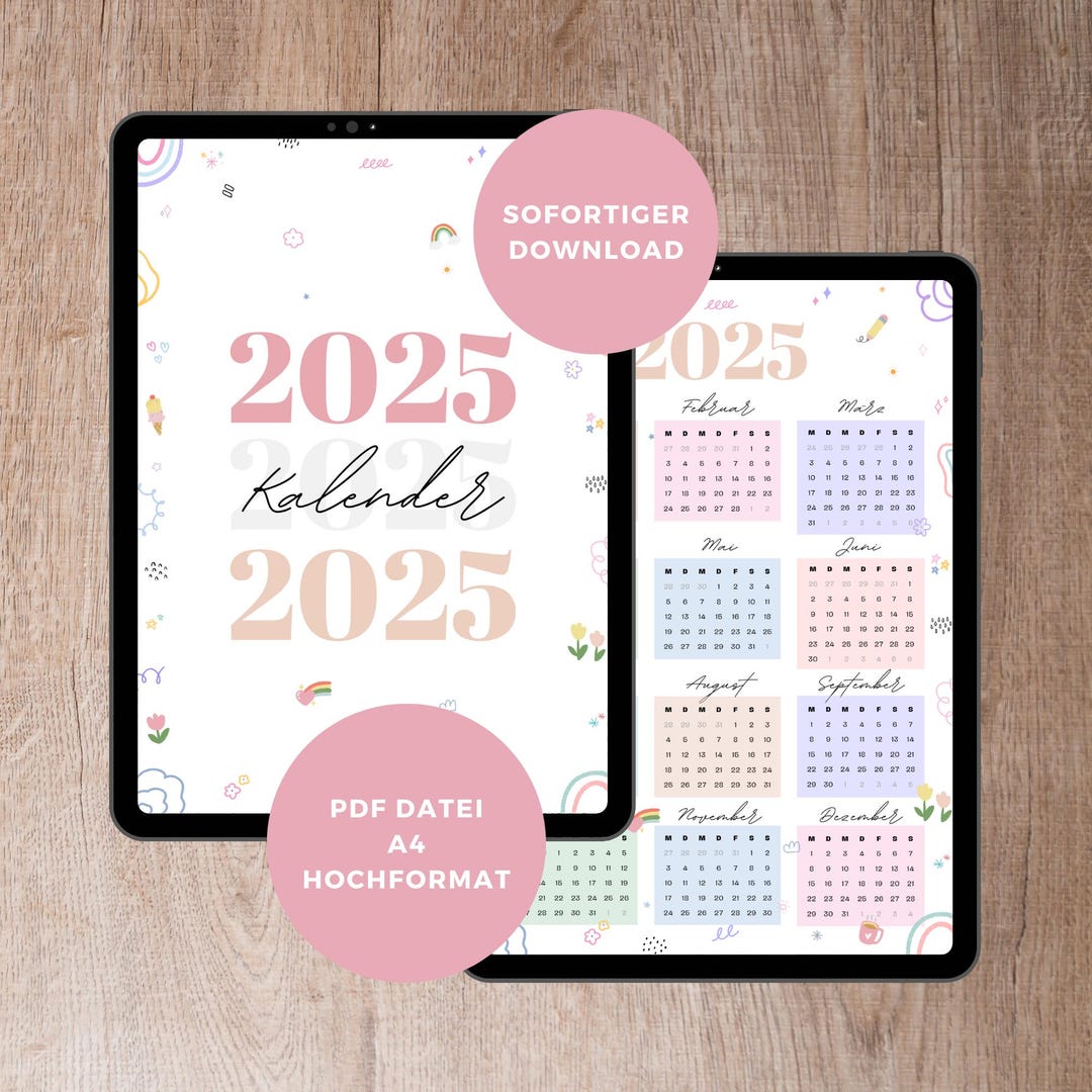 Kalender 2025 zum Ausdrucken | 2025 Digitaler Monatsplaner für