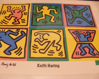 keith haring signed lithograph, large piece, from 1986, pop art,