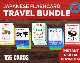 Beginner Japanese Travel Flashcard Set, Learn Japanese Starter Bundle, Japan Vocabulary, Printable Flashcard, Language Learning Kid Activity
