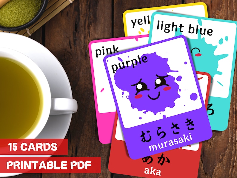 Japanese Color Flashcards, Printable PDF Cards, Instant Download Cards, Japanese Language ...