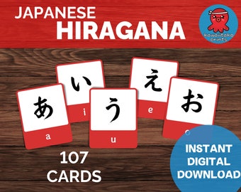 Japanese Hiragana Flashcards, Japanese Language Learning, Printable PDF Cards, Instant Download Cards, Montessori Cards, Study, Practice