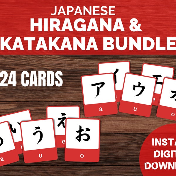 Japanese Hiragana Katakana Flashcards, Japanese Language Learning, Bundle Japanese Alphabet Cards, Printable Study Cards, Montessori Cards
