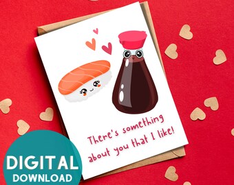 Cute Sushi and Soy Sauce Card, Japanese Folded Card, Funny Printable Card, For Him, For Her, For Friend, Anniversary Card, Japanese Food