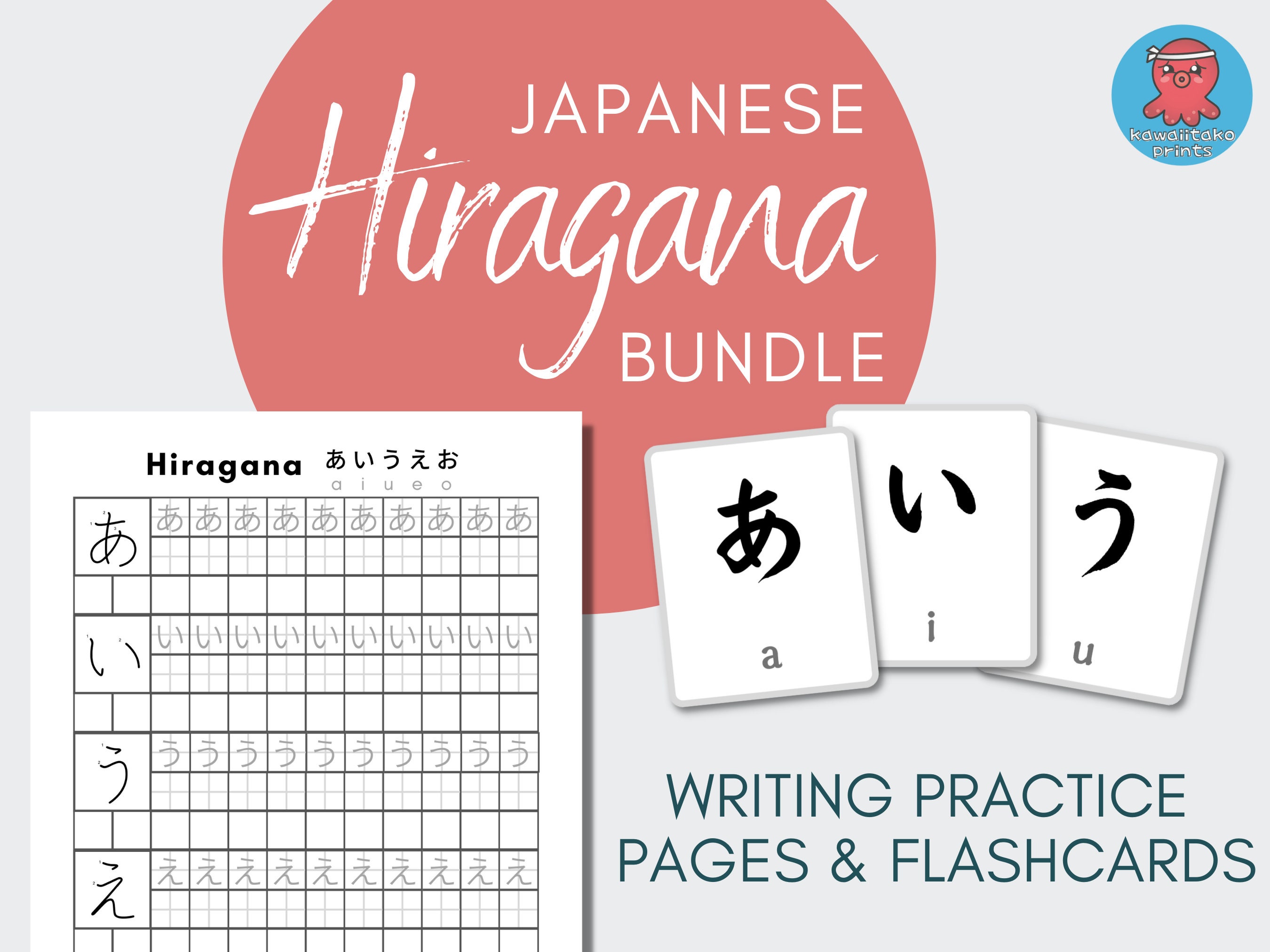 Japanese Hiragana Writing Practice Paper With Hiragana Flashcards ...