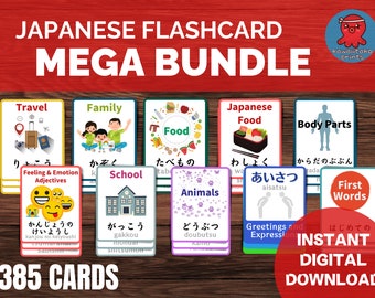 Japanese Flashcard Mega Bundle, Learn Japanese Words Starter Set, Japan Vocabulary, Printable PDF Flashcards, Language Learning Kid Activity