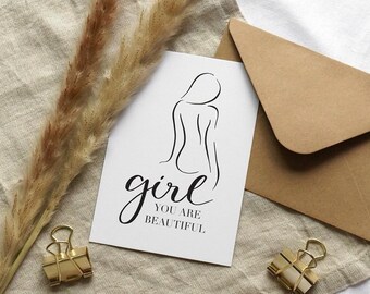 Postcard Girl You Are Beautiful A6 | Self-love | Gift idea for girlfriend | Female empowerment | Motivational card | Christmas gift