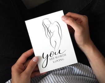 Postcard You Are Worth Loving A6 | Hand lettering | Self-love | Girl power | Gift for Mom | Female empowerment | Christmas card