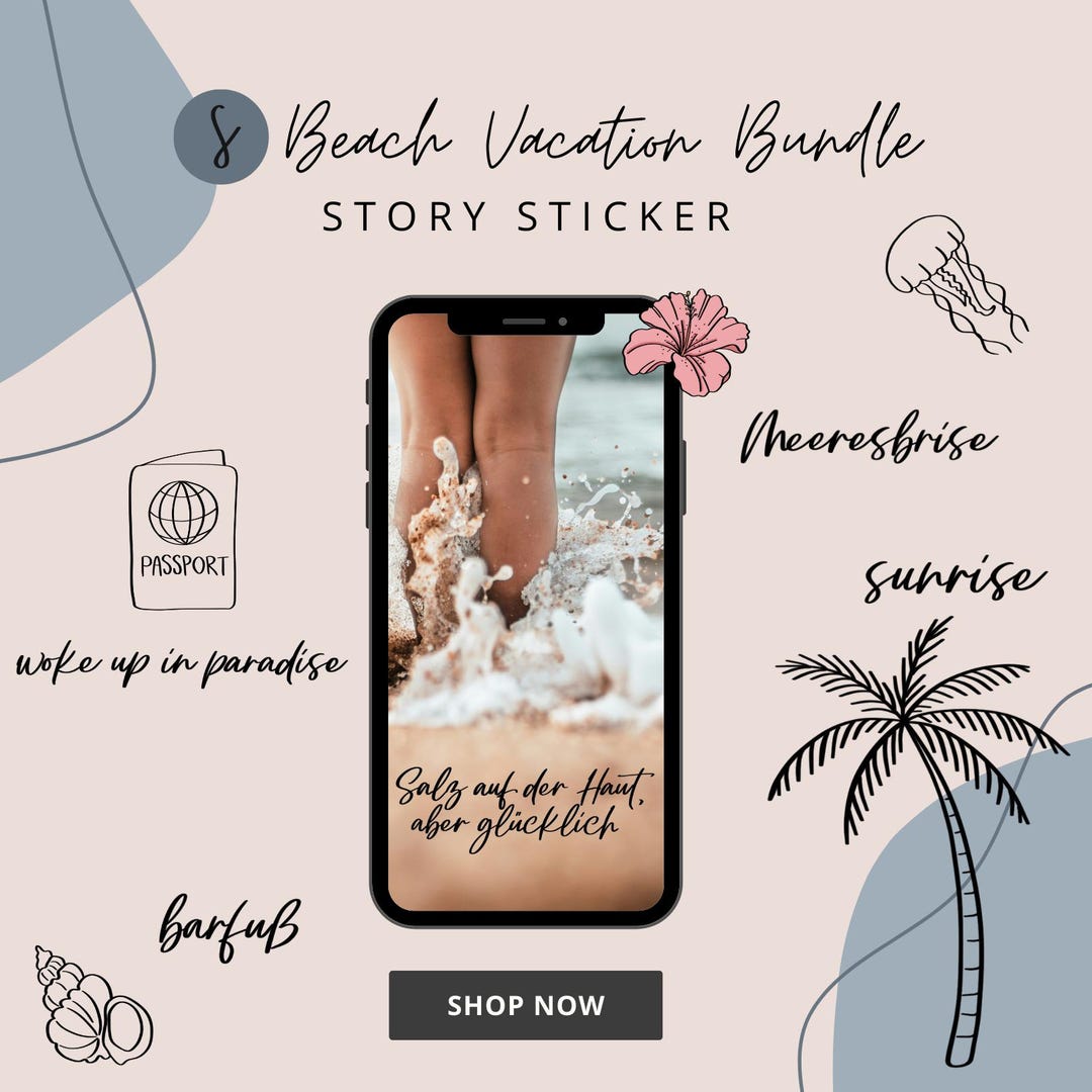 Story Sticker Beach Vacation Bundle | Social Networks | Instagram Story ...