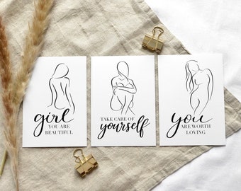 Postkartenset Selflove | Female Empowerment | Postkartenkarton A6 | Handlettering | Selbstliebe Karten | Geschenk Freundin | Body Positivity