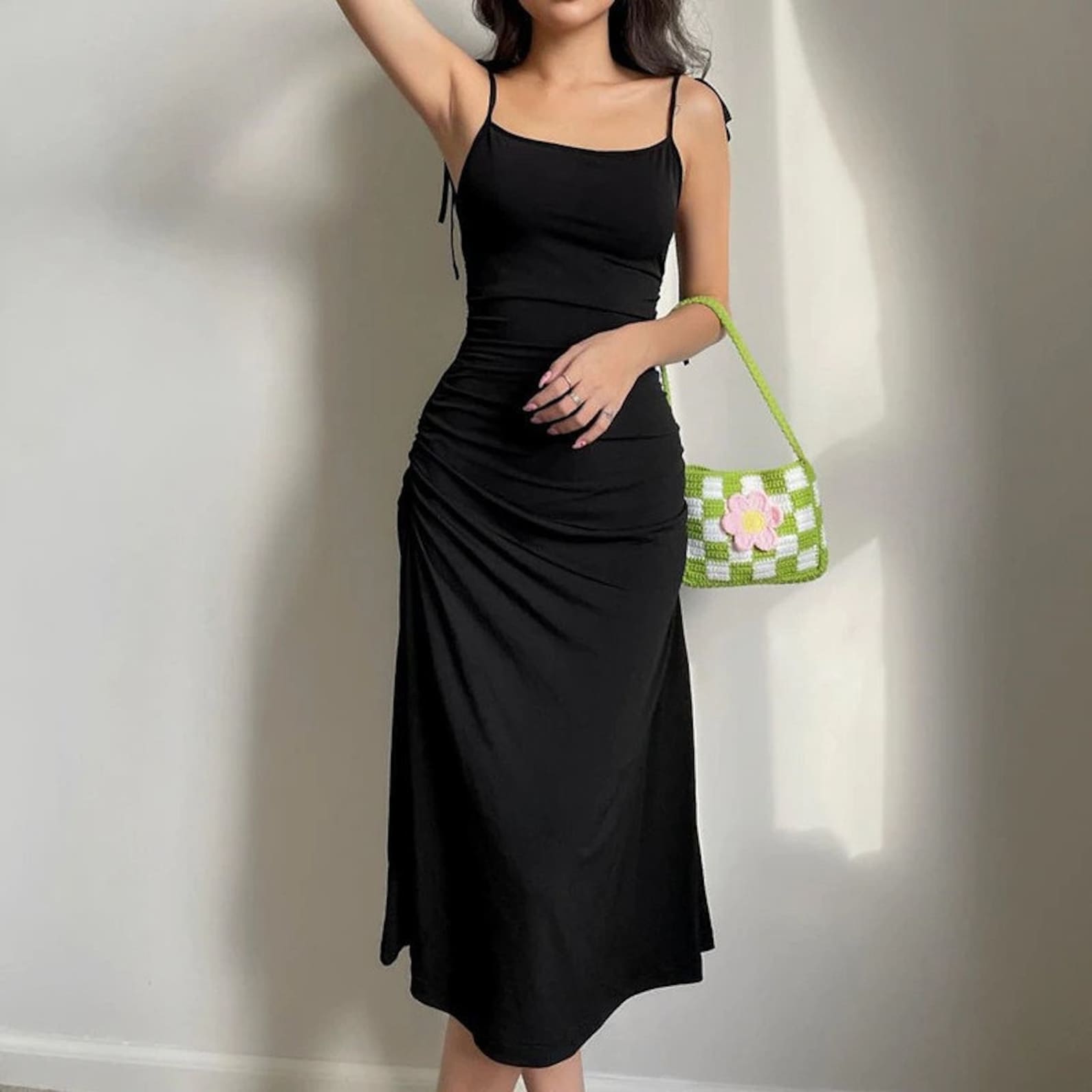MIDI SLIP DRESS Low Back Dress Long Flowy Dress Black Maxi Etsy