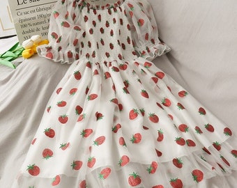 Strawberry Dress Women,Party Dress Puff Sleeve Princess Women Dress,Prom dress Short, Spring Dress