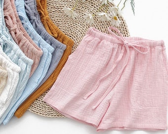 PAJAMA PANTS, COTTON Shorts, Designer Shorts, Japanese Pajamas Shorts, Cute Pull On Soft Elastic Waist Shorts With Pockets, Shorts For Girls