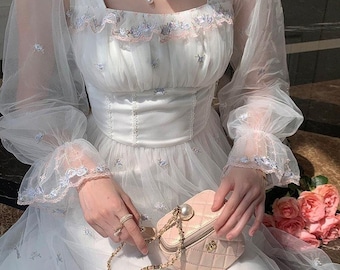 VICTORIAN KLEID, MILKMAID Kleid, Lässiges französisches Vintage Hochzeitsgästekleid, ästhetisches Puffärmelkleid für Frauen kleidung