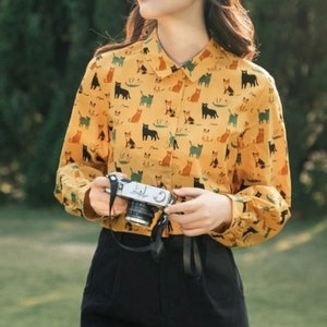 Cat print 2025 shirt womens