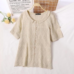 Spring blouse for Women's Casual Flower Embroidered Tops Women's Summer Tunic Vintage Blouse shortSleeve Shirts from S until 5XL