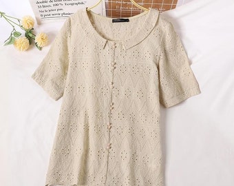 Spring blouse for Women's Casual Flower Embroidered Tops Women's Summer Tunic Vintage Blouse shortSleeve Shirts from S until 5XL