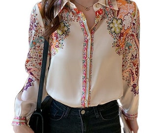 Floral blouse Fashion flower print ladies shirts Women's Blouses Spring Autumn Long Sleeve Shirts Tops,all sizes(S-5XL)